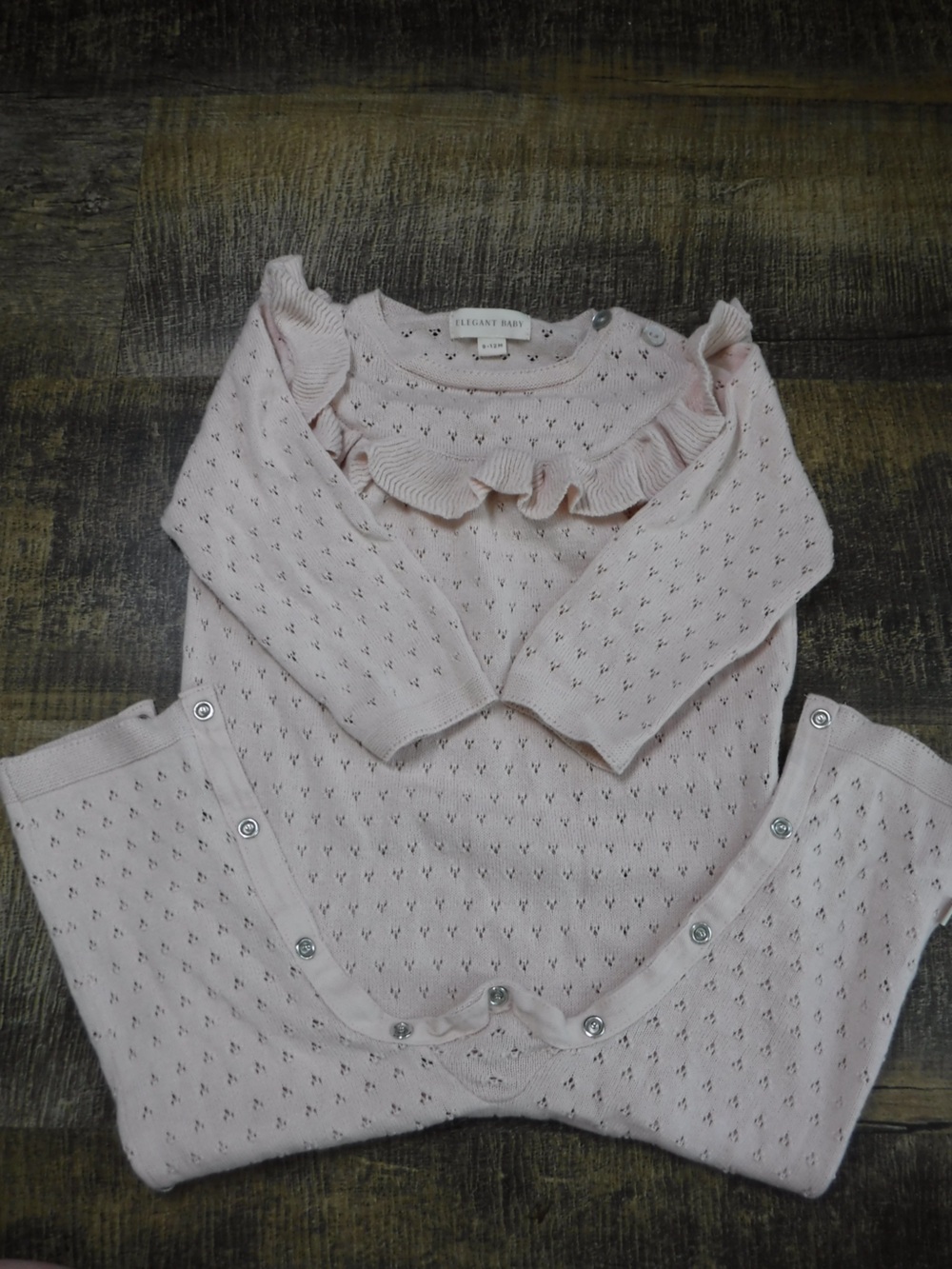 Elegant Baby Pale Pink Ruffle Knit Cardigan One-Piece